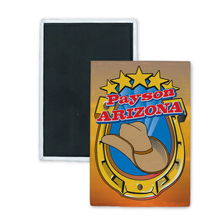 Payson Arizona Cowboy Hat in Horseshoe 5 Stars Rectangle Badge Magnet