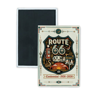 Route 66 Shield Icons   Route 66 Shield Icons Centennial 1926 2026 Rectangle Badge Magnet