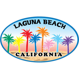 Laguna Beach  California   8 Colored Palms Oval Sticker
