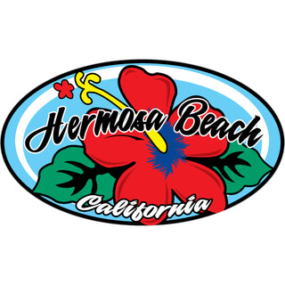 Hermosa Beach  CA Red Hibiscus Oval Sticker