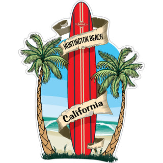 Huntington Beach  California   Standing Red Surfboard Sticker