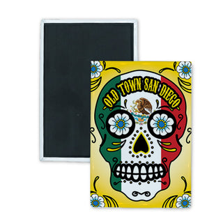 Old Town San Diego   Mexican Flag Sugar Skull Rectangle Badge Magnet