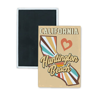 Huntington Beach Triangle Sun Shape and Heart Rectangle Badge Magnet