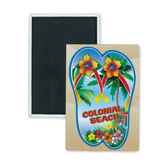 Colonial Beach   Flower Flip Flops Rectangle Badge Magnet