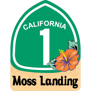 OK4 Moss Landing CA Highway 1 Sign with Hibiscus (00091) Sticker