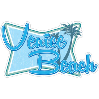 Venice Beach   Coastal Retro Squeezed Rectangle with Palms Sticker