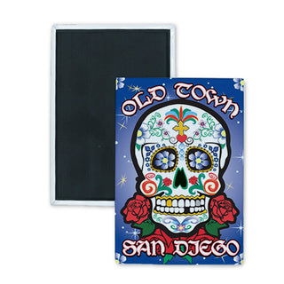 Old Town San Diego Sugar Skulls White & Red R   San Diego Old Town Sugar Rectangle Badge Magnet
