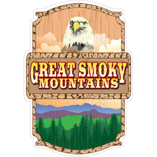 OK4 Great Smoky Mountains Vert Wood Sign Mountain Scene small Sticker