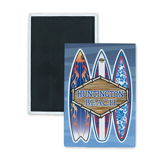 Huntington Beach   3 Surfboards Wood Sign Rectangle Badge Magnet