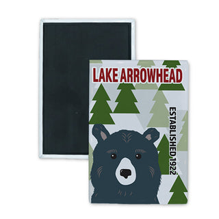 Lake Arrowhead   Minimalist Bear and Pine Trees Rectangle Badge Magnet