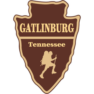 OK4 Gatlinburg  TN Brown Arrowhead w Hiker Silhouette Sticker