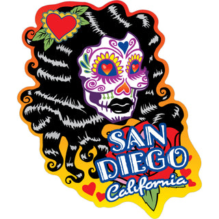 San Diego  California   Black Hair Sugar Skull Sticker