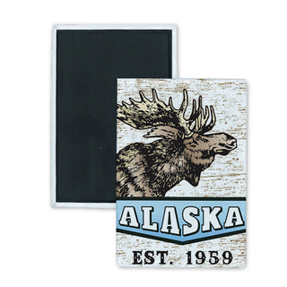 White Wood Moose Sign Rectangle Badge Magnet