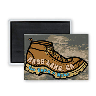 Bass Lake  CA   Go Take a Hike Boot Rectangle Badge Magnet