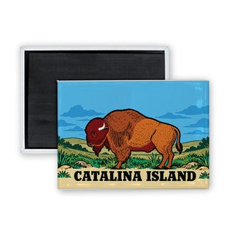 Catalina Island   Bison on Field Rectangle Badge Magnet