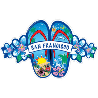 OK4 San Francisco  CA Blue Flip Flops w Flowers (00112) Sticker