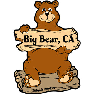 Big Bear CA   Log Bear Holding Sign Sticker