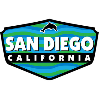 San Diego  CALIFORNIA   Blue & Green Wavy Shield Sticker