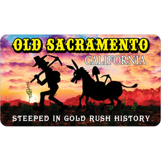 Old Sacramento  California   Miner & Donkey Silhouette Cloudy Sunset Sticker