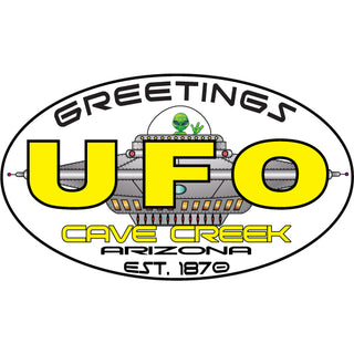 Cave Creek  Arizona est. 1870   Alien UFO Greetings Sticker