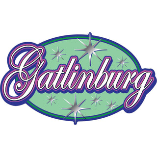 Gatlinburg  TN Pink Script over Green Oval Sticker