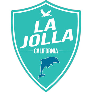 La Jolla CA Teal Dolphin Shield Sticker