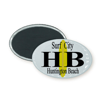 Huntington Beach   Yellow Surfboard Logo Oval Badge Magnet