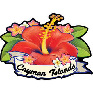 Cayman Islands B.W.I Red Hibiscus Flower with Banner Sticker