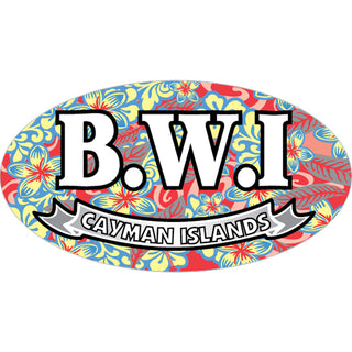 Cayman Islands B.W.I Floral Filled Euro Oval Sticker