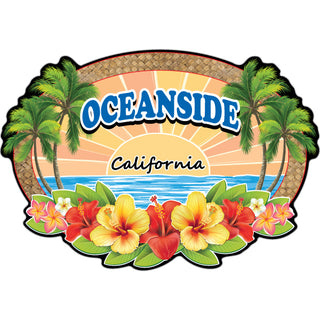 Oceanside  California   Wicker Hibiscus Oval Sticker