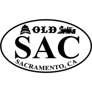 Old SAC Capitol and Train black and white oval Sticker