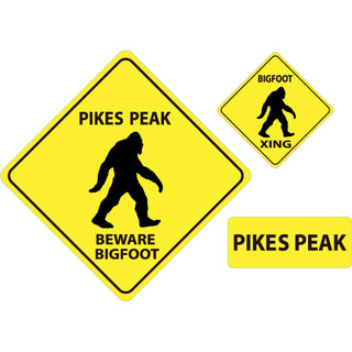Pikes Peak Bigfoot Warning Signs 3 Up large Sticker