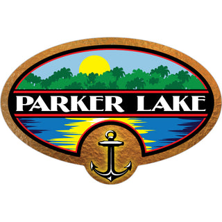 Parker Lake Sunset Oval w Anchor Sticker