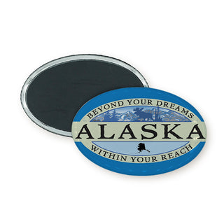 Alaska   Blue and Tan Oval with Moose Oval Badge Magnet