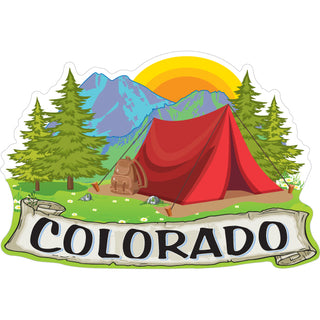 OK4 Colorado Camping Orange Tent Mountain Sunset Sticker