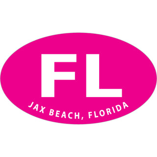 OK3 Jax Beach Florida Euro Oval with White Letters & Hot Pink Background Sticker