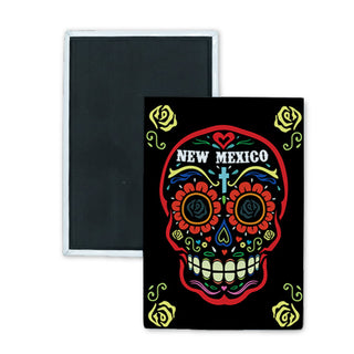 New Mexico   Black and Red Sugar Skull Rectangle Badge Magnet
