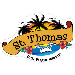 St. Thomas  U.S. Virgin Islands   Scroll Banner With Wave & Palm Trees Sticker