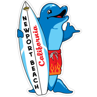 Newport Beach  California   Dolphin with Surfboard Sticker