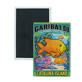 Catalina Island   Coral Reef Garibaldi Fish Rectangle Badge Magnet