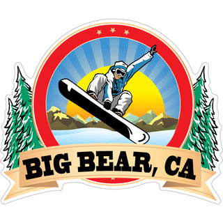 Big Bear  CA   Snowboarder on Circle with Banner Sticker