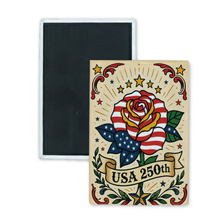 Novelty   USA 250 Rose Rectangle Badge Magnet
