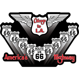 Route 66   10 Shields With Wings Sticker