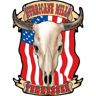 Hurricane Mills Tennessee   Flag Steer Skull Sticker