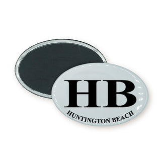 Huntington Beach  HB   Black and White Euro Oval Oval Badge Magnet