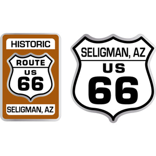 Seligman  AZ   Historic Brown Sign & Black White Shield Sticker