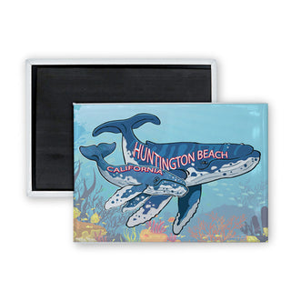 Huntington Beach  California   Whales Mother and Baby Rectangle Badge Magnet