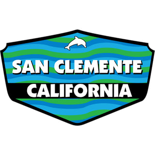 San Clemente  CA   Blue & Green Wavy Shield Dolphin Sticker