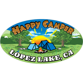 Lopez Lake  CA   Happy Camper Oak Tree Oval Sticker