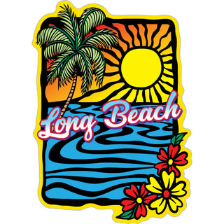OK4 Long Beach Abstract Palm Ocean Sunset Thick Black Lines mini Sticker